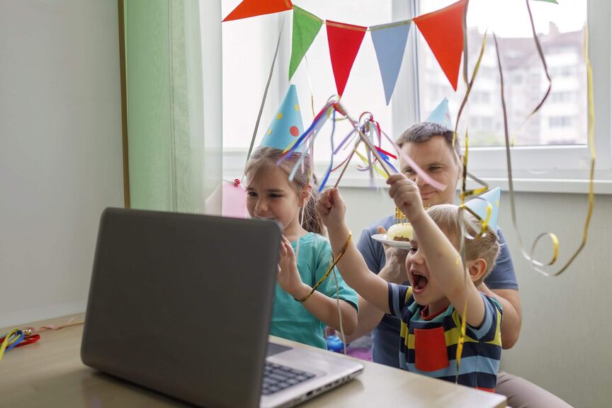 Childrens birthday party with laptop