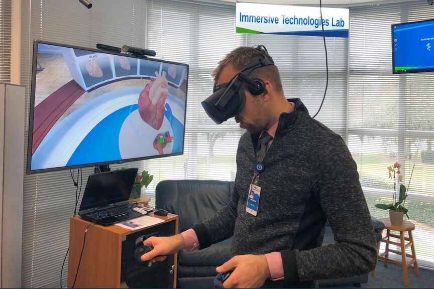 Student wearing VR headset