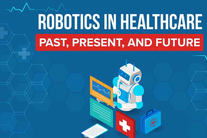 An illustration of a robot doing healthcare related tasks