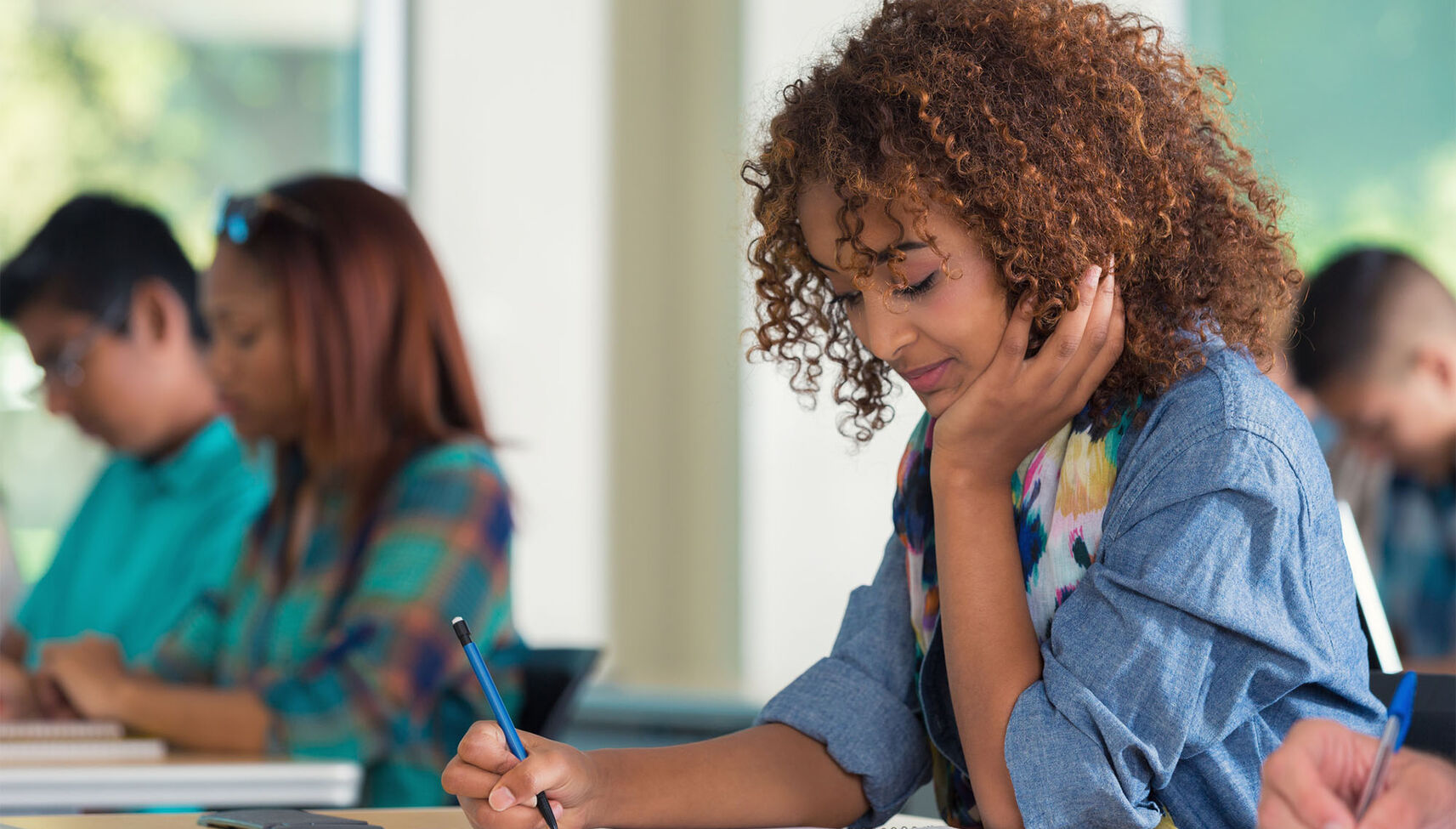A female student taking an exam