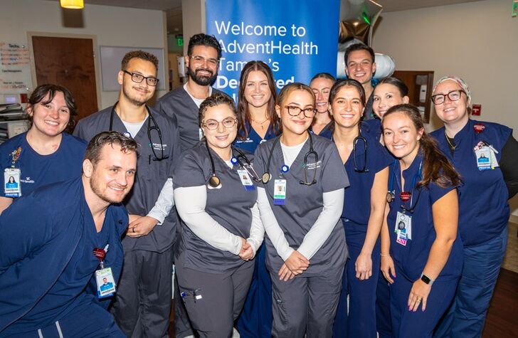 AHU Tampa nursing students posing with their nurse preceptors