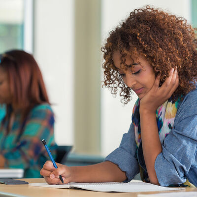 A female student taking an exam