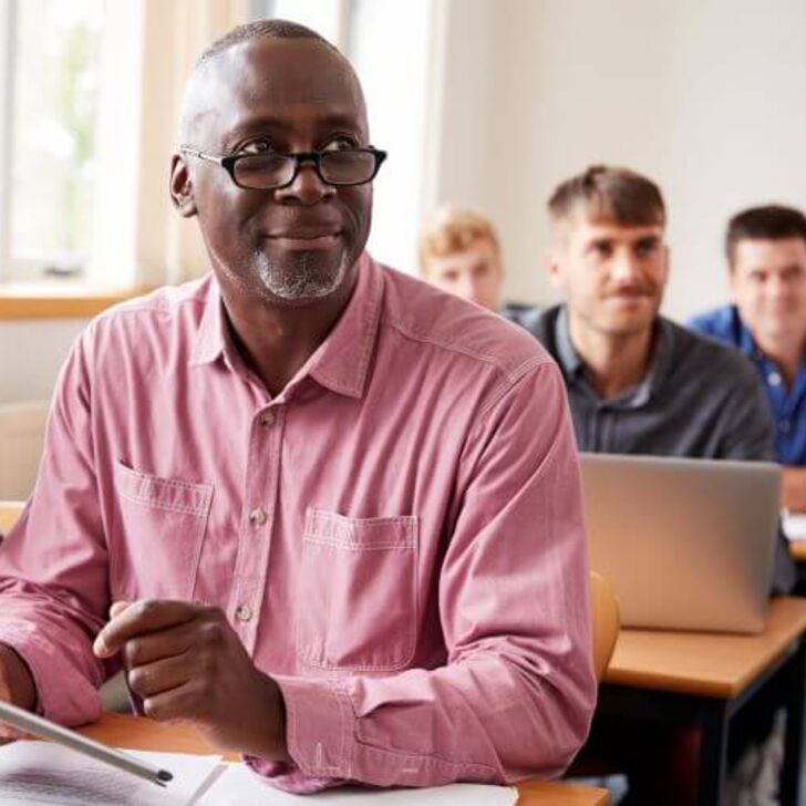 Older Black man in classroom