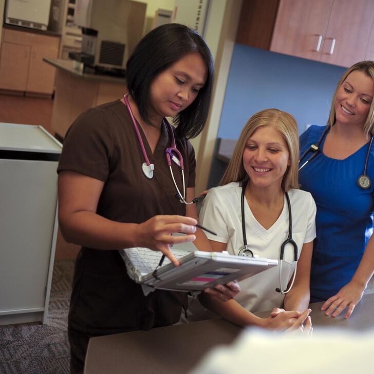 Nurses looking a a computer